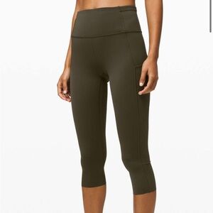 Lululemon Fast and Free Crop II 19" *Non-Reflective in Dark Olive Women’s Size 4
